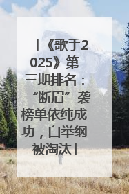《歌手2025》第三期排名：“断眉”袭榜单依纯成功，白举纲被淘汰