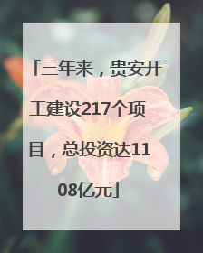 三年来，贵安开工建设217个项目，总投资达1108亿元