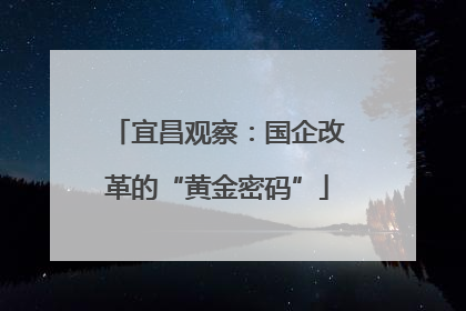 宜昌观察：国企改革的“黄金密码”